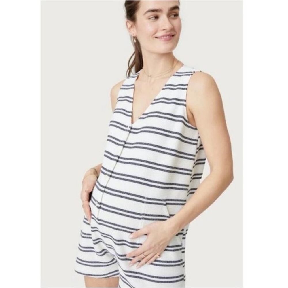 Hatch White and Navy Striped Sleeveless Romper